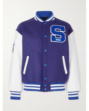 SAINT Mxxxxxx Sega Wool-Blend And Leather Varsity Jacket - Blue