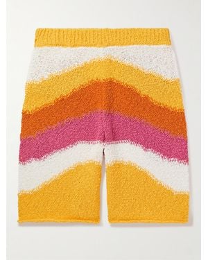 Marni Straight-Leg Crochet-Knit Striped Cotton Shorts - Yellow