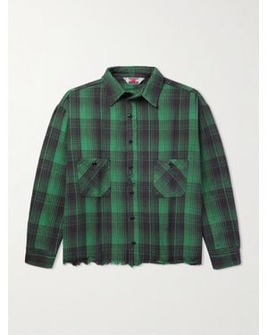 SAINT Mxxxxxx Distressed Checked Cotton-Flannel Shirt - Green