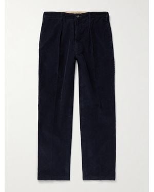 Drake's Games Tapered Pleated Cotton-Corduroy Trousers - Blue