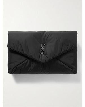 Saint Laurent Cassandre Logo-Appliquéd Padded Shell Pouch - Black