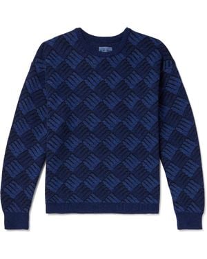 Blue Blue Japan Wind And Wave Jacquard-Knit Sweater - Blue