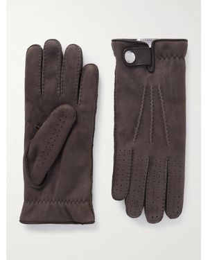 Brunello Cucinelli Leather-Trimmed Suede Gloves - Black