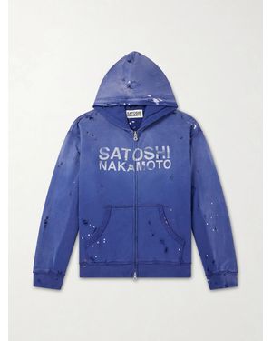 Satoshi Nakamoto Luke Logo-Printed Cotton-Fleece Zip-Up Hoodie - Blau