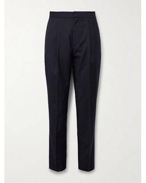 Officine Generale Drew Tapered Pleated Virgin Wool-Crepe Trousers - Blue