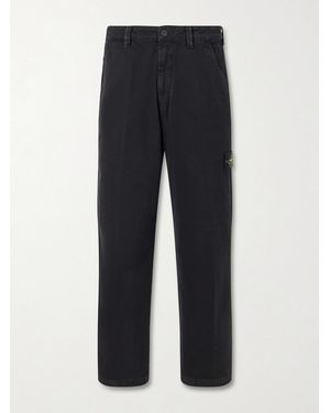Stone Island Logo-Appliquéd Straight-Leg Cotton-Canvas Trousers - Blue