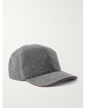 Kiton Leather-trimmed Cashmere Baseball Cap - Grey