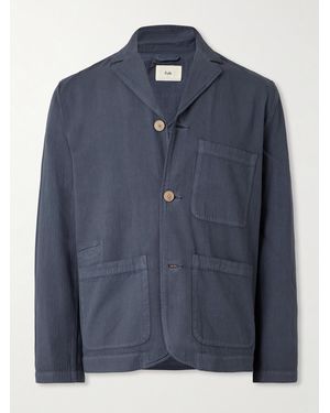 Folk Unstructured Herringbone Cotton Blazer - Blue
