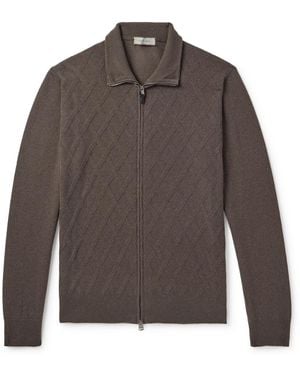Canali Cable-Knit Wool And Cashmere-Blend Zip-Up Cardigan - Brown