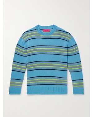 The Elder Statesman Reef Striped Cashmere And Cotton-Blend Jumper - Blue