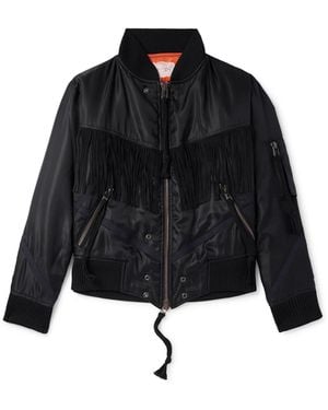 Greg Lauren Tails Slim-Fit Fringed Suede-Trimmed Shell Bomber Jacket - Black