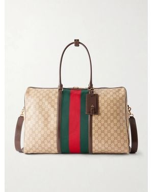 Gucci Webbing and Leather-Trimmed Monogrammed Canvas Tote Bag - Natur