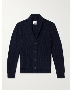 Allude Shawl-Collar Ribbed Wool And Cashmere-Blend Cardigan - Blue
