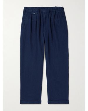 Beams Plus Straight-leg Pleated Linen And Cotton-blend Trousers - Blue