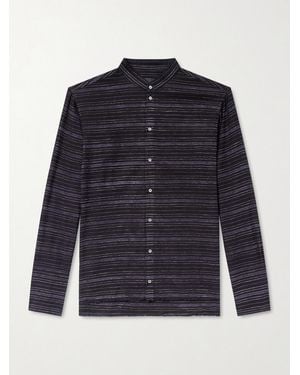 424 Hoorsenbuhs Embroidered Striped Cotton-Blend Flannel Shirt - Blue