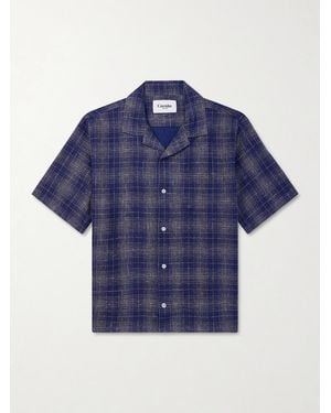 Corridor NYC Camp-collar Checked Cotton And Linen-blend Gauze Shirt - Blue