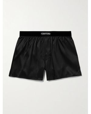 Tom Ford Velvet-Trimmed Stretch-Silk Satin Boxers - Black