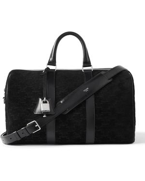 Celine Boston Triomphe Leather-Trimmed Logo-Jacquard Suede Tote - Black