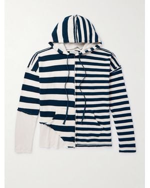 Greg Lauren Striped Cotton-Jersey Hoodie - Blue
