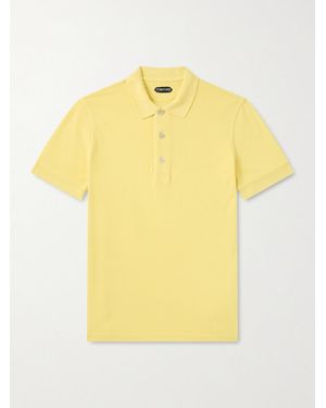 Tom Ford Slim-fit Lyocell And Cotton-blend Piqué Polo Shirt - Yellow