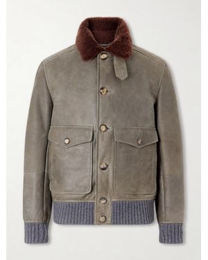 Brunello Cucinelli Shearling Bomber Jacket - Brown