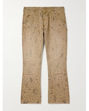 SAINT Mxxxxxx Dr. Woo Bootcut Double-Knee Printed Cotton-Canvas Trousers - Natural
