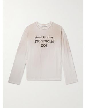 Acne Studios Edden U 1996 Logo-Print Distressed Cotton And Hemp-Blend T-Shirt - Natural