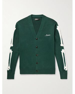 Amiri Bones Logo-Embroidered Appliquéd Cotton Cardigan - Green
