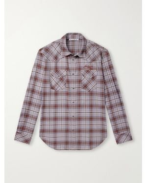 Acne Studios Logo-Embroidered Checked Flannel Shirt - Purple