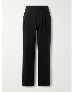 MR P. Steve Straight-Leg Pleated Linen Tuxedo Trousers - Black