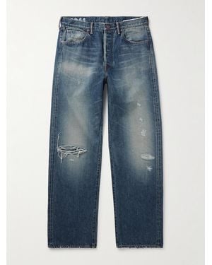 Visvim Social Sculpture 01 Wide-Leg Distressed Selvedge Jeans - Blue
