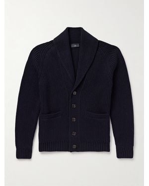 dunhill Cardigan aus einer Baumwoll-Kaschmirmischung in Rippstrick mit Schalkragen - Blau