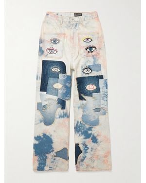 Kapital Slim-Fit Patchwork Embroidered Tie-Dyed Jeans - Blue