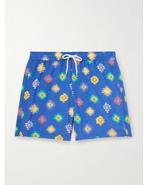 Drake's Kelim Straight-Leg Mid-Length Printed Swim Shorts - Blue