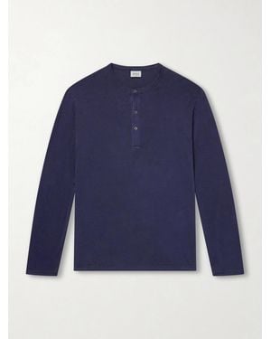 Hartford Garment-Dyed Lyocell And Cotton-Blend Jersey Henley Shirt - Blue