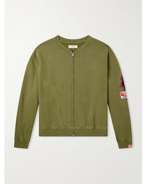 CHERRY LA Logo-Embroidered Cotton-Jersey Zip-Up Sweatshirt - Green