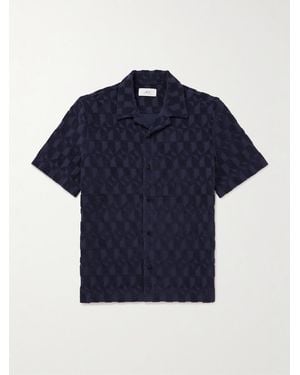 MR P. Camp-Collar Organic Cotton-Terry Jacquard Shirt - Blue