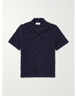 MR P. Camp-Collar Organic Cotton-Terry Jacquard Shirt - Blue