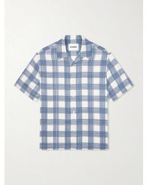 Jil Sander Camp-collar Checked Poplin Shirt - Blue