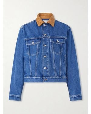Bottega Veneta Intrecciato Leather-Trimmed Panelled Denim Jacket - Blue