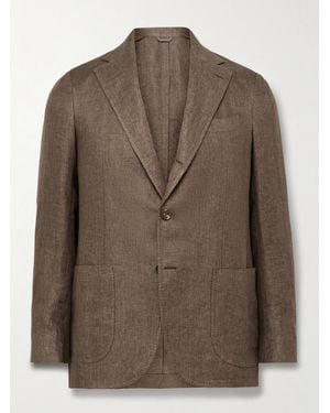 De Petrillo Posillipo Unstructured Linen Suit Jacket - Brown
