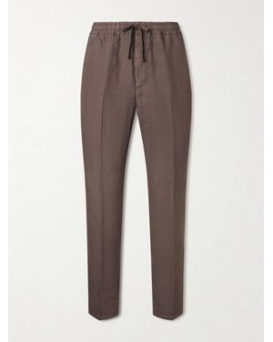 Altea Mattia Straight-leg Linen Drawstring Trousers - Brown