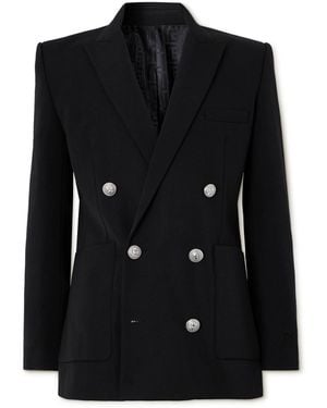 Balmain Double-Breasted Grain De Poudre Wool Blazer - Black