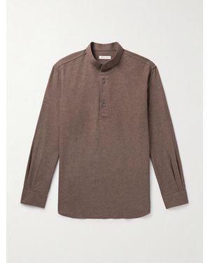 Loro Piana Elia Grandad-Collar Virgin Wool And Cashmere-Blend Shirt - Brown
