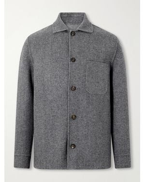 Eleventy Reversible Herringbone Wool And Cashmere-Blend Overshirt - Grey