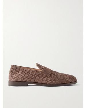 Brunello Cucinelli Woven Suede Penny Loafers - Brown