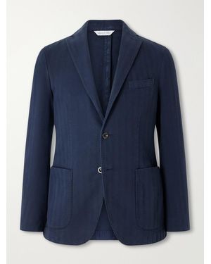 Boglioli Herringbone Cotton and Cashmere-Blend Twill Suit Jacket - Blau