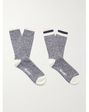 Beams Plus Rag Pack Of Two Striped Ribbed Cotton-Blend Socks - Blue