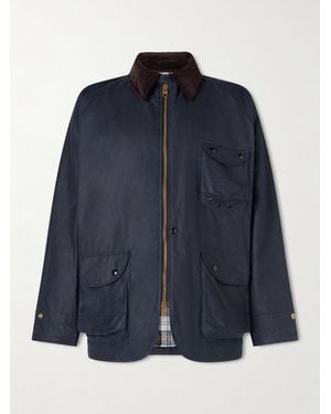 Drake's Padded Corduroy-trimmed Waxed-cotton Jacket - Blue