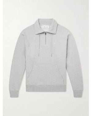 Ami Paris Logo-embroidered Cotton-french Terry Half-zip Jumper - Grey